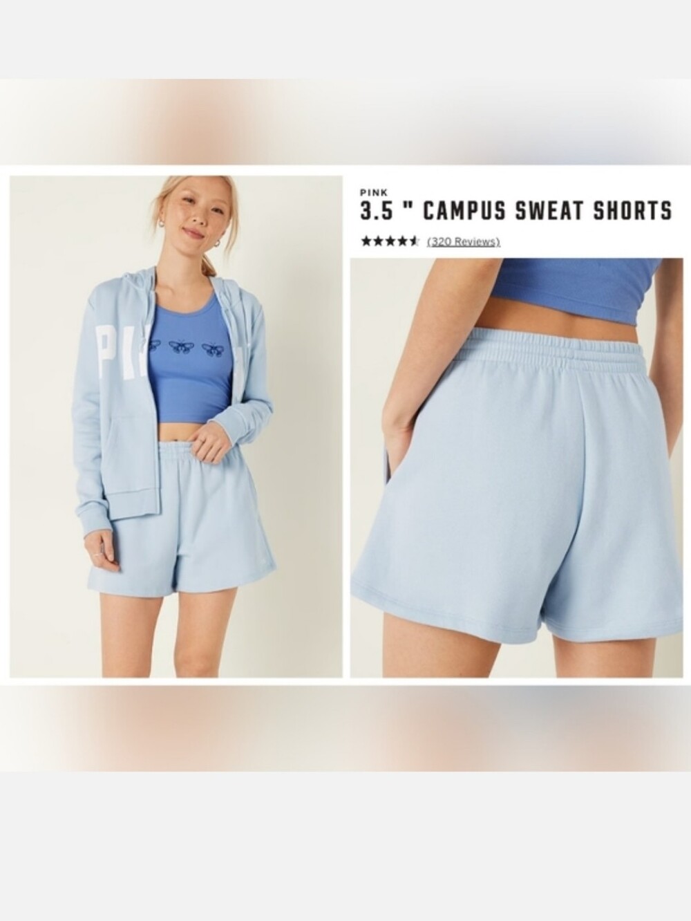 Victoria's secret pink 3.5 " campus fleece sweat shorts MEDIUM BLUE
